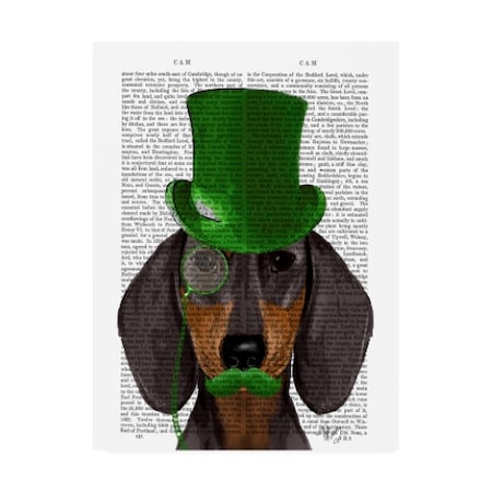 Fab Funky 'Dachshund With Green Top Hat, Black Tan' Canvas Art,35x47